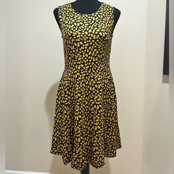 Lark & Ro | Dresses | Lark Ro Navy Blue And Yellow Fit Flare Dress Like New  Size Medium | Poshmark